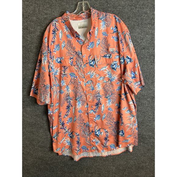 Ocean & Coast Mens Vented Button Up Shirt Size 2XL Tall Fish Corral Printed - Picture 1 of 9